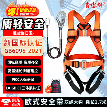 Xinbaolin's new national standard safety belt, five-point safety belt for high-altitude work, safety rope, new european-style full-body anti-fall safety belt, national standard european-style safety belt, double large hook 2.7 meters