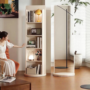 Small craftsman rotating full-length mirror floor-standing full-length mirror home bedroom bookshelf storage fitting dressing mirror white 170*43