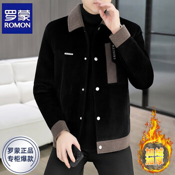 Romon woolen jacket men's winter new style plus velvet thickening trendy casual business versatile high-end jacket for men black xl recommended 120-135 pounds