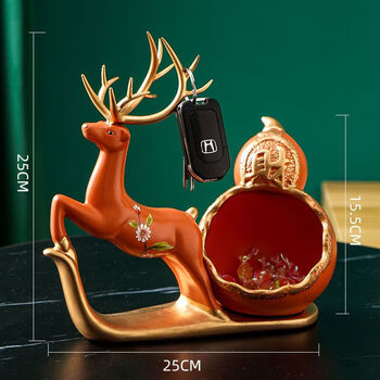 Ye yu ceramic deer key storage box porch shoe cabinet desktop ornament home decoration fulu shuangquan (orange)