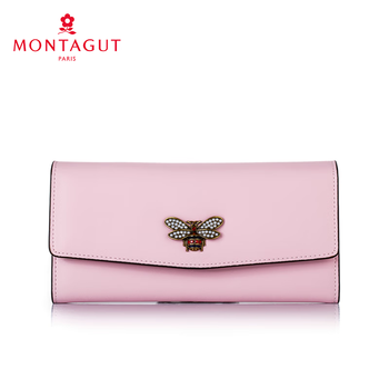 Montagut genuine leather wallet women's long fashion versatile multi-slot card holder women's long pink wallet pink r2422512012