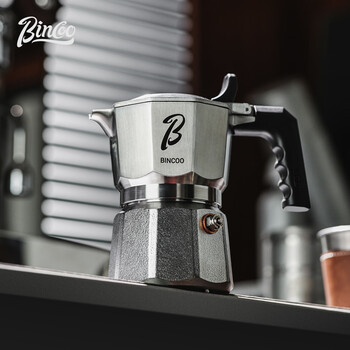 Bincoo three-valve 316 stainless steel moka pot double-valve coffee brewing household small espresso machine complete set for two people 316 three-valve moka pot-single pot