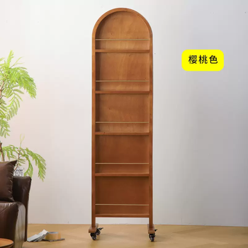 Yusen yiji floor-standing rotating mirror, ancient goggles, can be used all over the body, home magazines, newspapers, mirrors, integrated movable solid wood 50x178 model (mirror bookshelf dual use) cherry color