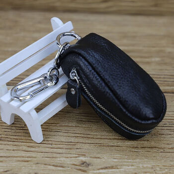 Ye yu genuine leather key bag large capacity unisex zipper car key bag simple fashion compact waist hanging household trendy black