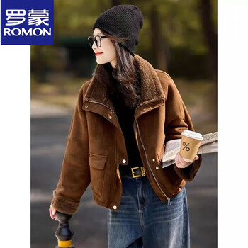 Romon fashionable faux fur jacket 2025 winter deerskin velvet new versatile lapel thickened short commuting top brown s within 100 jin