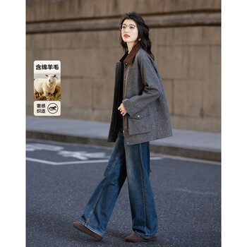 Demana barn style winter retro sheep wool corduroy lapel drawstring metal four-button work jacket