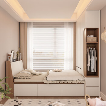 He jiagong tatami wardrobe integrated bed solid wood enf grade tatami bed wardrobe integrated small apartment children's small bedroom backrest one tatami size customized 1800mm*2000mm frame structure