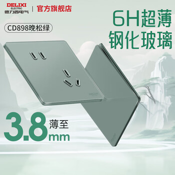 Delixi tempered glass switch socket frosted panel with five holes in one opening 16a898 green oblique five holes ten pieces package