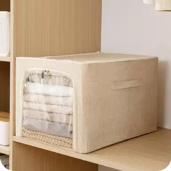 Yusenyi clothes storage box fabric household large wardrobe clothing organizing box large capacity folding storage basket bag artifact off-white deep cotton linen waterproof model 3 31-liter