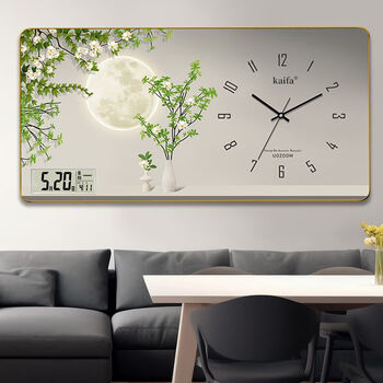 Yuanzu's new internet celebrity decorative painting wall clock clock wall hanging home punch-free silent creative wall clock living room lunar calendar wall watch upgraded pleasing to the eye (silent + calendar) height 50 cm long 100 cm (gold frame)
