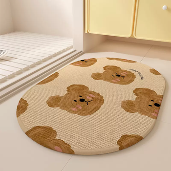 Yusenyi cartoon bathroom floor mat linen woven absorbent mat bathroom bathroom door non-slip foot mat toilet bear face full oval 80cmx120cm (a must for lazy people to enlarge and thicken)