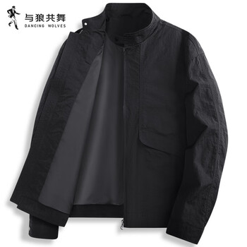 Dances with wolves harrington stand collar jacket men's 2025 autumn new men's versatile easy-care windproof jacket 1075 black 001 l (175)