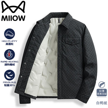 Catman down jacket autumn and winter jacket men's lapel casual versatile white duck down windproof and warm black 3xl