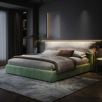 Omijiang light luxury high-end surround bed nordic modern simple tatami frosted cloth wedding bed villa extra large bed q cat scratch cloth bed. 1500mm*2000mm x frame structure