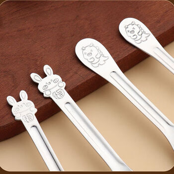 Naoiskey cute and creative rabbit baby stainless steel food spoon for household big rabbit pack of 3