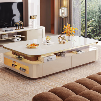 Creative light luxury new rectangular coffee table for large apartments high-end glossy slate double-layer coffee table tv cabinet combination slate coffee table