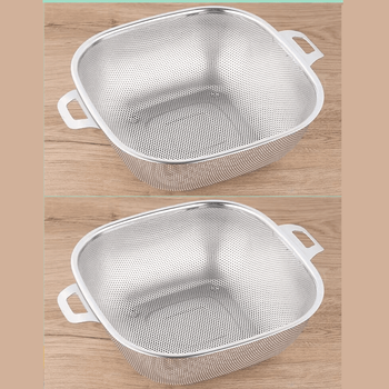 Shantou lincun extra thick square drain basket stainless steel rice basin kitchen sink fruit basket extra thick square with ears 32cm