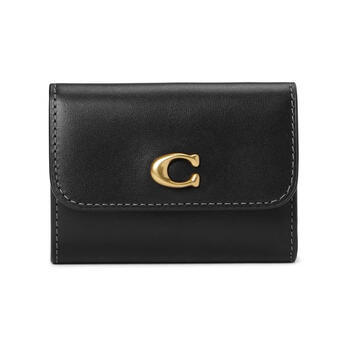 Coach women's card holder, multi-card slot design, anti-slip card slot, removable card holder closure, black leather material, black one size
