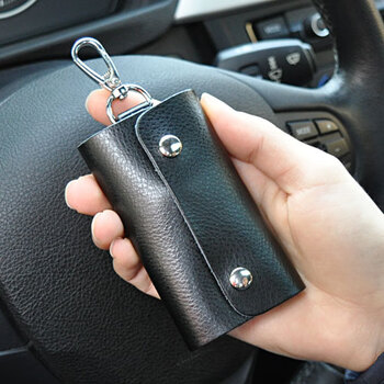 Genuine leather door key bag cowhide waist lock key bag buckle large capacity access control cosmetic bag family simple men and women new style black