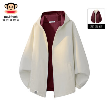 Big mouth monkey (paul frank) double-sided stand-up collar jacket men's spring and autumn new trendy brand loose jacket men's casual versatile hooded top beige autumn new product m recommended 95-115 pounds