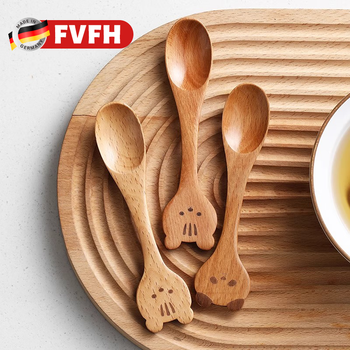 Fvfh german stirring soup spoon wooden spoon for baby to eat food grade children's cute dessert household small spoon panda model + squirrel model