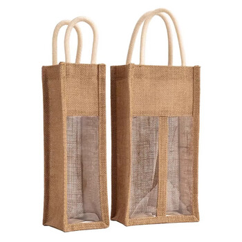 Fuwu zhijia jute gift bag handbag making wine bag customized wine gift bag single bottle festive packaging red wine bag one bottle window 33*10*10