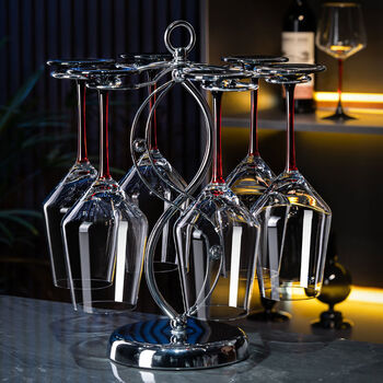 Red wine glass set red wine glass set home-style ornaments goblet light luxury wine glass red wine wine set three pieces red stem 400ml red cup 6 pieces + double eight cup holder