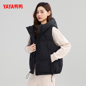 Yaya men's and women's down vest 2025 autumn and winter new hooded stand collar windproof warm short casual jacket black m