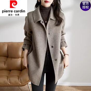 Pierre cardin 2025 new fashionable autumn and winter double-sided cashmere coat mid-length slim slim casual petite wool coat milk oats xl