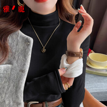Yalu de velvet half turtleneck plus velvet white good-looking and stylish bottoming shirt 2025 new women's autumn and winter inner wear black l