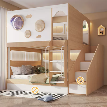 Yusenyi bunk bed children's tree house covered second floor with side wardrobe small apartment high and low bunk bed (3) parallel bed-ladder 1000mmx2000mm bunk bed