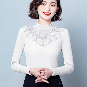 Orchid half turtleneck mesh bottoming shirt for women in autumn and winter new women's tops 2025 can be worn inside and outside, fashionable and spring-like, white, plus velvet, xl, recommended 110-120 pounds