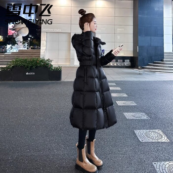 Xue zhongfei high-end down jacket women's mid-length 2025 winter new style waist slimming slimming warm thick white duck down jacket black m 105-120 catties