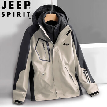 Jeep spirit jeep jacket men's autumn and winter hooded jacket outdoor three-in-one sportswear khaki 3xl