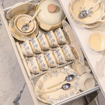 Dingji tableware set new household bowls and plates tableware light luxury high-end ceramic tableware for new home 8 people food + soup bowl gift box set 36 pieces