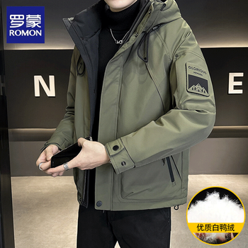 Luo meng down jacket men's 2025 winter new thick warm jacket men's casual hooded work wear duck down coldproof jacket military green xl recommended weight 140-160 jin