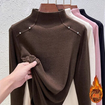 Lingyue half turtleneck german velvet bottoming shirt for women 2025 autumn and winter new style plus velvet warm inner long-sleeved t-shirt versatile top for women brown german velvet heating and warmth xl recommended 109-119 pounds