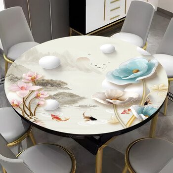 Fantasy round pvc soft glass round tablecloth, waterproof, oil-proof, scalding-resistant, high-temperature-resistant, wash-free table mat, household coffee table protection, fuman renjian, diameter 60cm round.