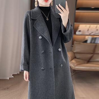 Ji bai women's woolen coat jacket women's autumn and winter high-quality double-sided cashmere coat women's 2025 new small windbreaker carbon gray - luxurious high-end long style double-breasted m recommended 110-130 catties