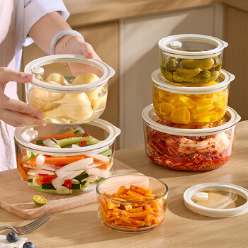 Wellmeet kimchi jar glass sealed jar food grade pickles special box high borosilicate lid container large jar refrigerator high borosilicate glass round medium size 1000ml