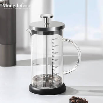 Mongdio french press coffee pot glass coffee filter cup hand-brewed coffee filter pot household tea maker coffee brewing equipment silver stainless steel french press pot 600ml (free sponge brush + measuring spoon)