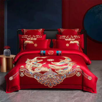 Yusenyi hengyuanxiang long-staple cotton cotton wedding red four-piece set embroidered quilt cover bed sheet bed cover wedding multiple pieces dragon and phoenix love 1.8m bed sheet (200x230cm) six-piece set