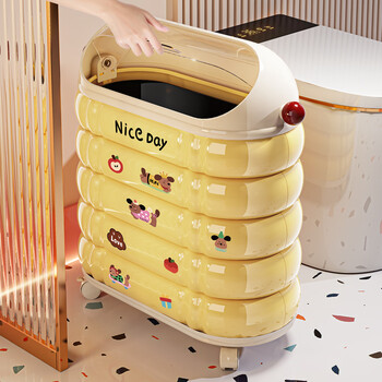 Naming bathroom trash can crack household 2025 new covered bathroom toilet special high-looking large-capacity paper basket cream yellow-narrow style internal and external double buckets about 15l