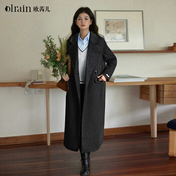 Olrain double-sided woolen coat women's autumn and winter new gray long premium woolen coat dark gray s