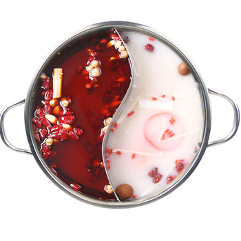 Micca thickened double-flavor pot for household stainless steel mandarin duck hot pot soup pot, induction cooker can be used for thickened shabu-shabu beef 27- thickened mandarin duck double-flavor pot, induction cooker can be used 28cm