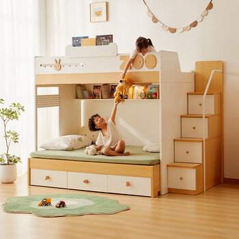 Colorfree children's bed and bunk bed small apartment room wardrobe staggered staggered type mother and child do not disturb each other high and low bed upper bed 1m parallel bed + tatami lower bed + side ladder cabinet 1200mm*2000mm