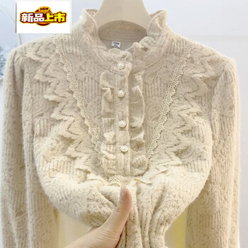 Primary diameter stand-up collar fungus edge plus velvet lace bottoming shirt loose shirt slimming to cover the flesh small fragrance thickened top small shirt winter coffee color plus velvet 2xl 180 yards (115-130 pounds)