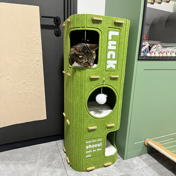 Cat nest, play and sleep integrated cat climbing frame in winter, warm cat house, closed multi-layer tree hole, cat villa house, cat scratching board, four-layer olive green, cat nest, cat climbing frame in one, 37*37*90cm, multi-cat family, claw grinding/climbing/sleeping