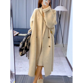 Ordo cashmere family autumn and winter new high-end double-sided cashmere coat for women korean style loose and lazy in the wind oatmeal white 85% wool 10% cashmere 5% mulberry silk s 158-164cm105-120 catties