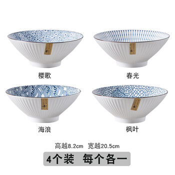 Yusenyi 4-pack dou hat noodle bowl home noodle bowl creative personalized instant noodle bowl straw hat noodle bowl 8-inch yamada dou hat noodle bowl 4-pack-mixed color